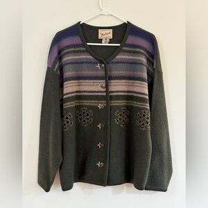 VTG Woolrich Womens Lg Wool Nordic Cardigan Sweater Deep Forest Green Snowflake